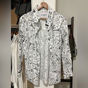 KARL LAGERFELD Limited Edition White Graphic Button Down Shirt